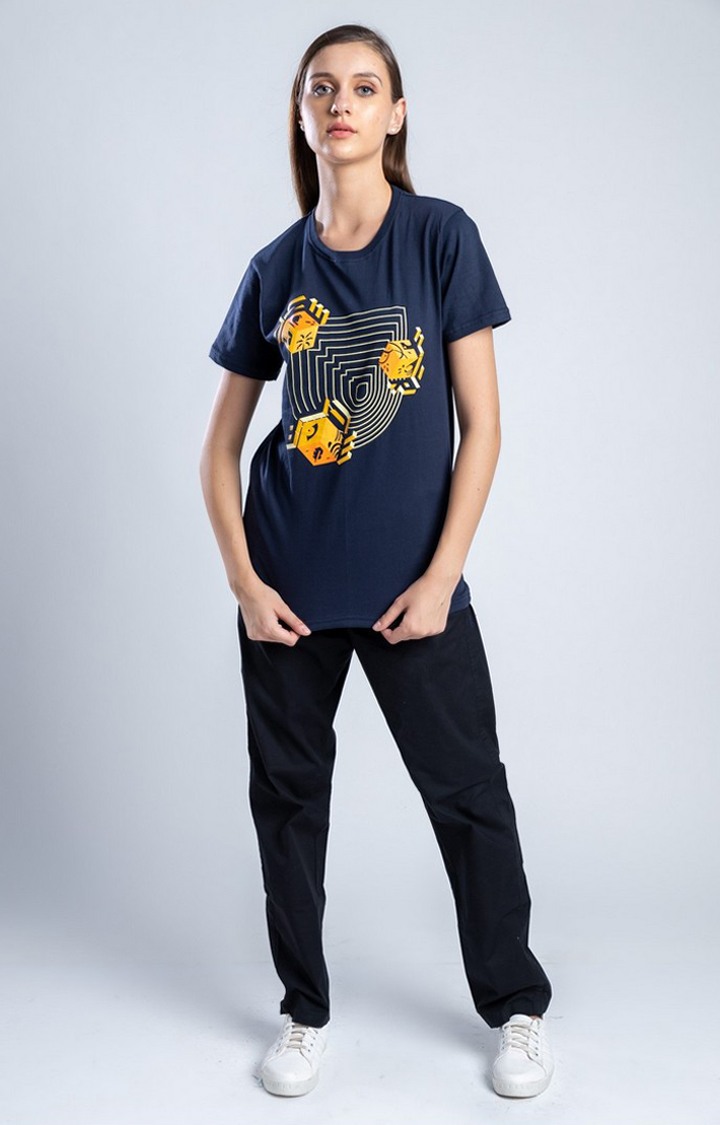 Women's The Hidden Gem Blue Cotton Regular T-Shirts