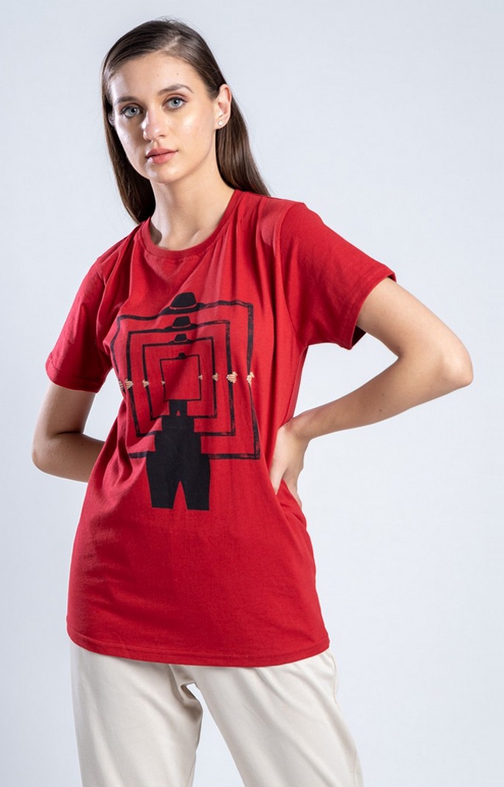 One For Blue | Women's The Reflector Red Cotton Regular T-Shirts