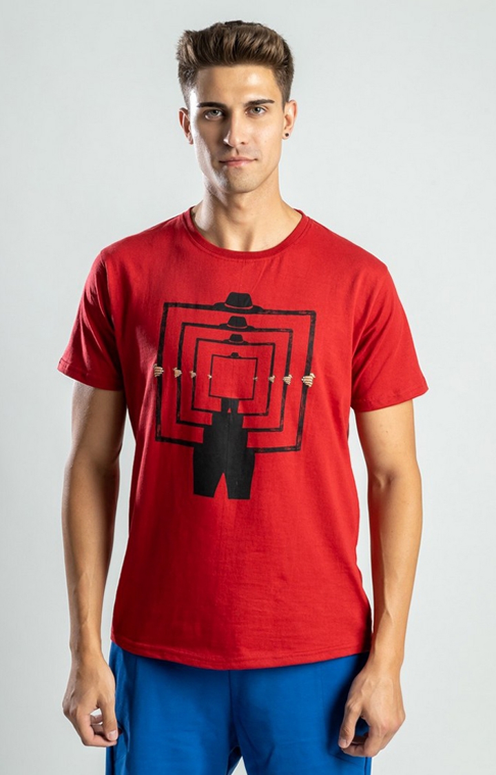 One For Blue | Men's The Reflector Red Cotton Regular T-Shirts