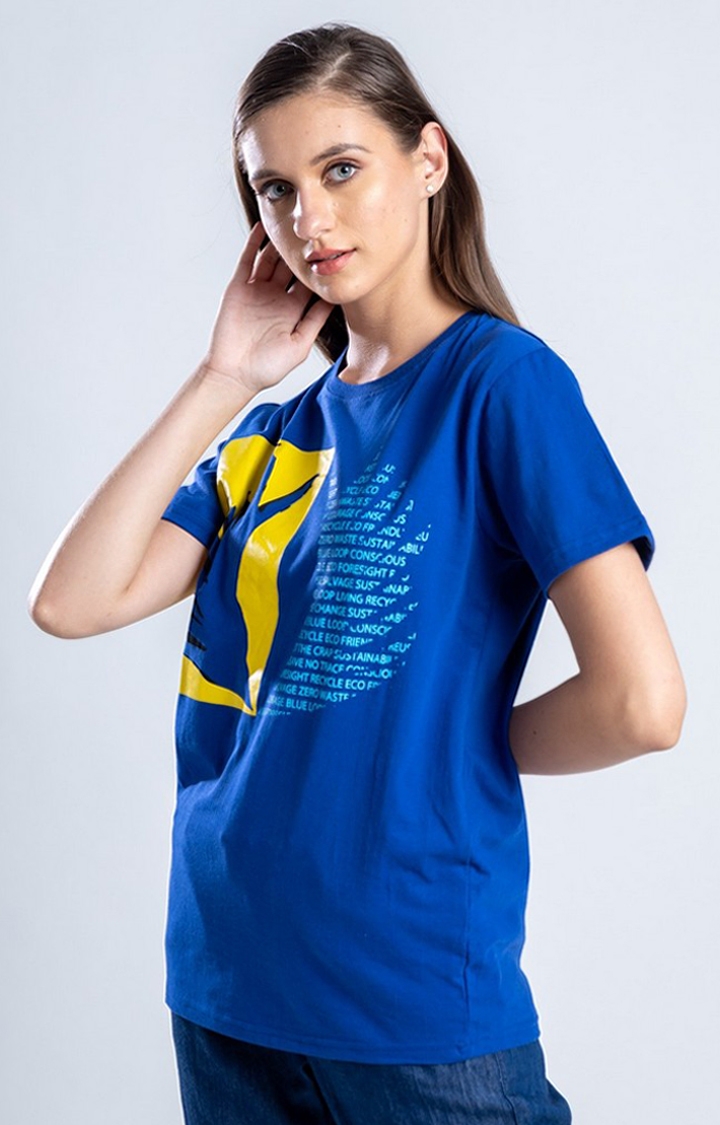 Women's Power Wings Blue Cotton Regular T-Shirts