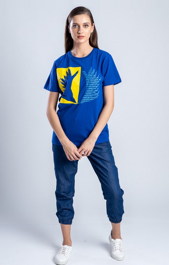 Women's Power Wings Blue Cotton Regular T-Shirts