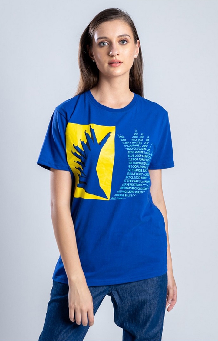 One For Blue | Women's Power Wings Blue Cotton Regular T-Shirts