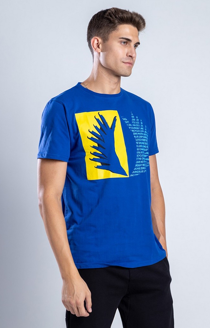 One For Blue | Men's Power Wings Blue Cotton Regular T-Shirts