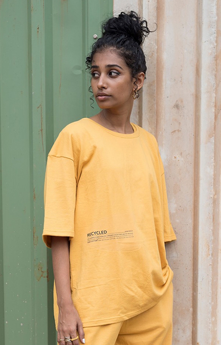 Women's Amber oversized T-shirt Yellow Cotton Boxy T-Shirt