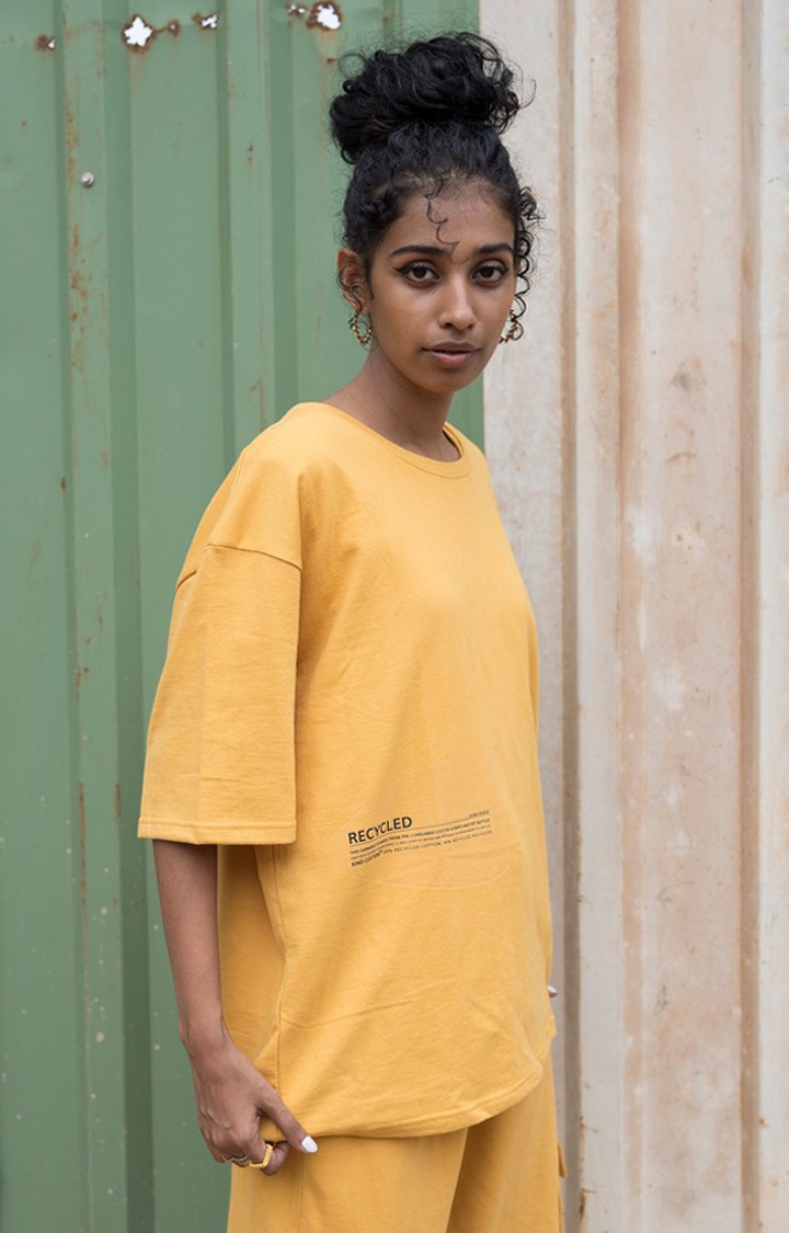 Women's Amber oversized T-shirt Yellow Cotton Boxy T-Shirt