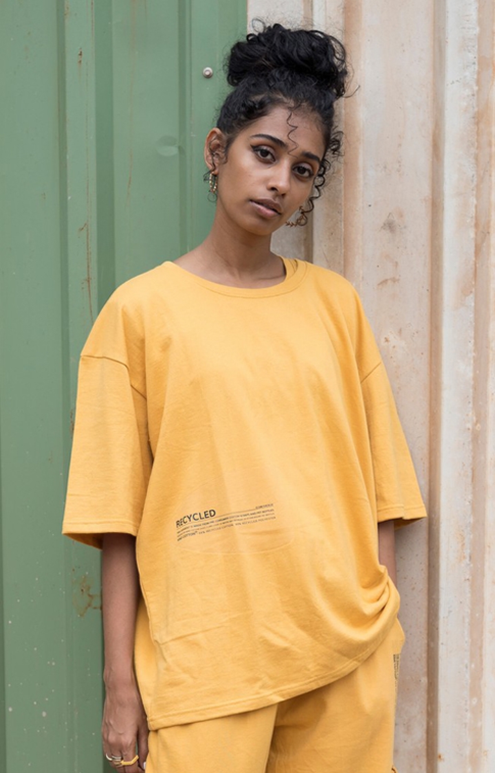 One For Blue | Women's Amber oversized T-shirt Yellow Cotton Boxy T-Shirt