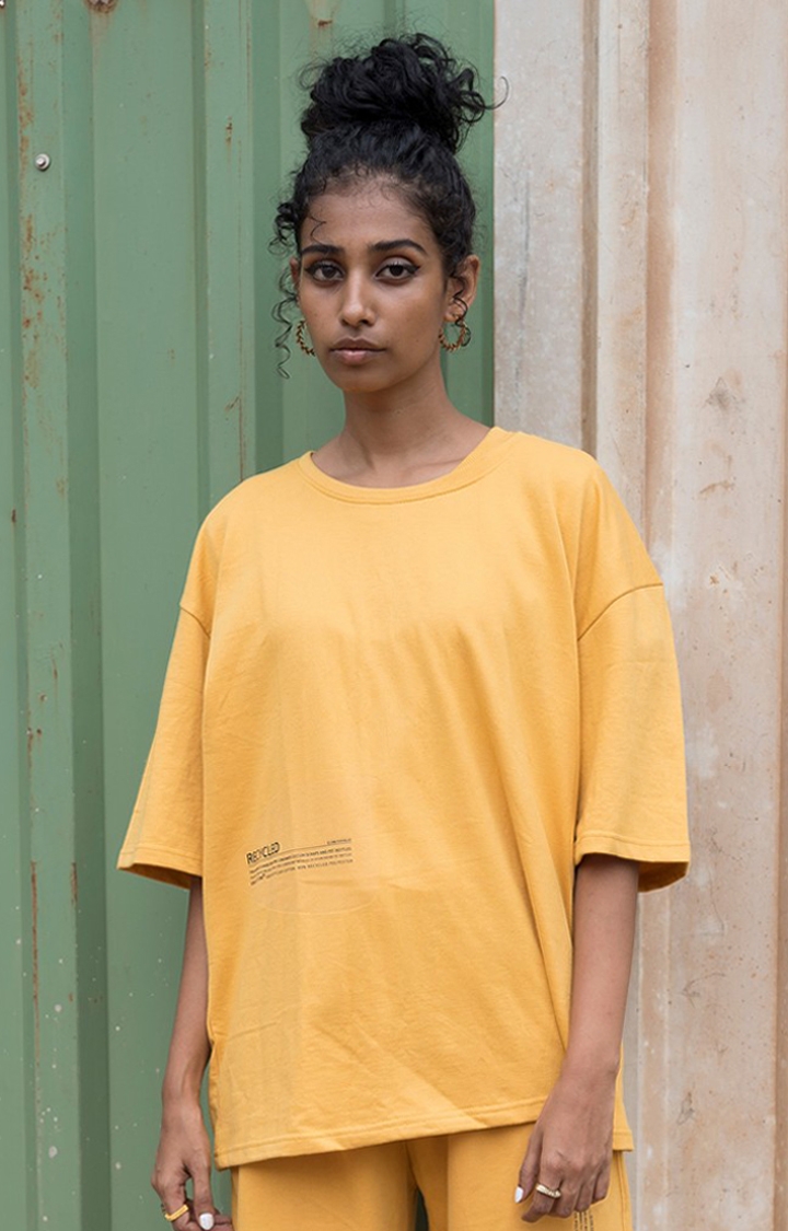Women's Amber oversized T-shirt Yellow Cotton Boxy T-Shirt
