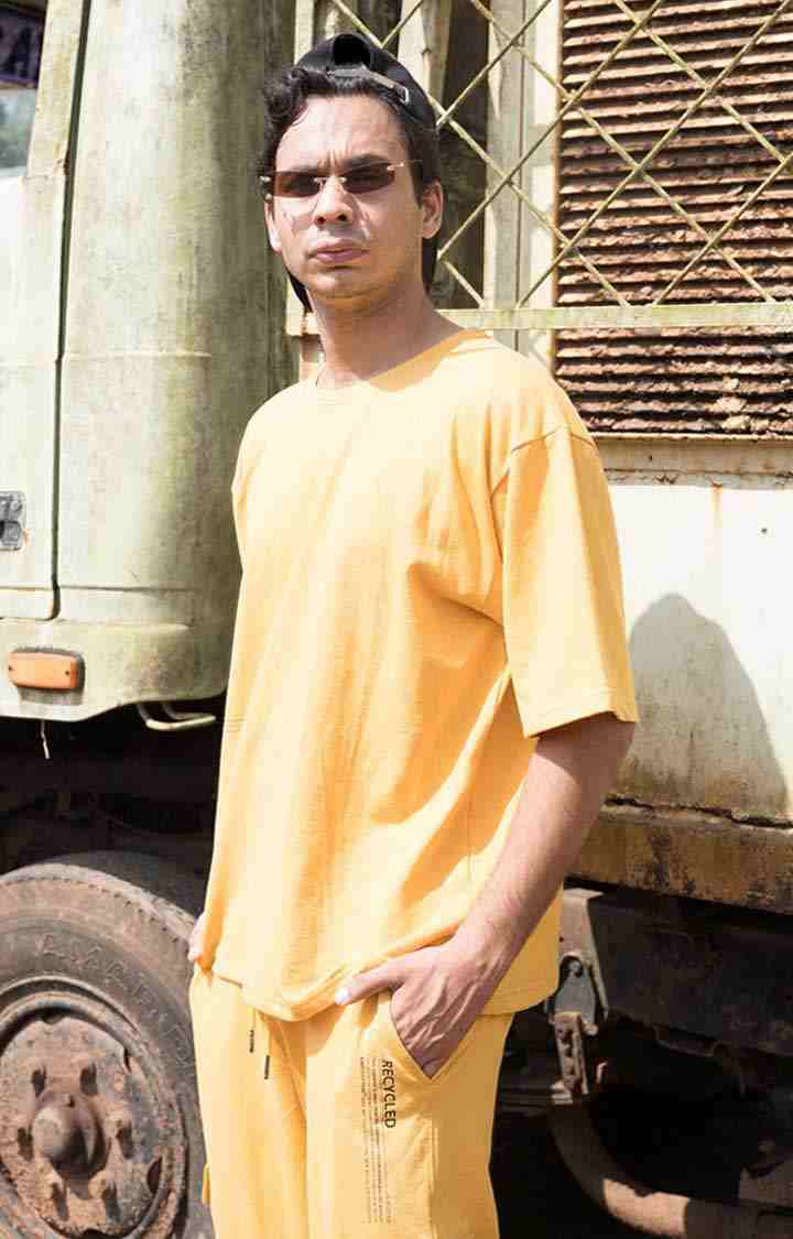 Men's Amber oversized T-shirt Yellow Cotton Boxy T-Shirt