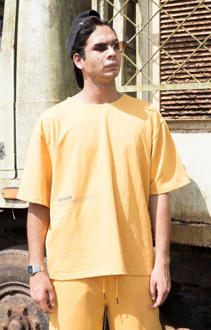 One For Blue | Men's Amber oversized T-shirt Yellow Cotton Boxy T-Shirt