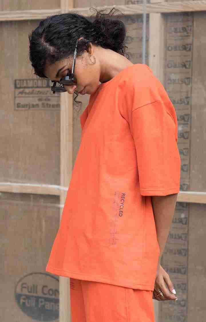 Women's Tangerine oversized T-shirt Orange Cotton Boxy T-Shirt