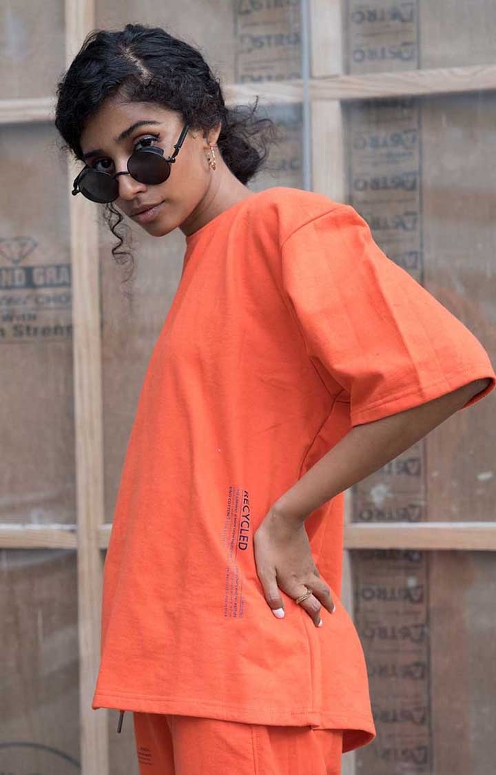 Women's Tangerine oversized T-shirt Orange Cotton Boxy T-Shirt