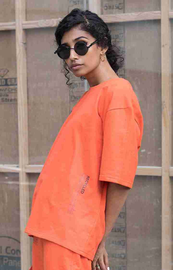 Women's Tangerine oversized T-shirt Orange Cotton Boxy T-Shirt