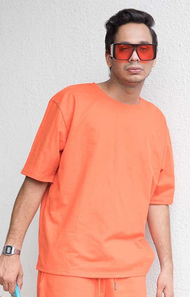 Men's Tangerine oversized T-shirt Orange Cotton Boxy T-Shirt