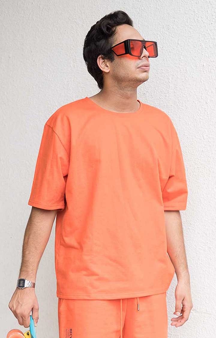 Men's Tangerine oversized T-shirt Orange Cotton Boxy T-Shirt