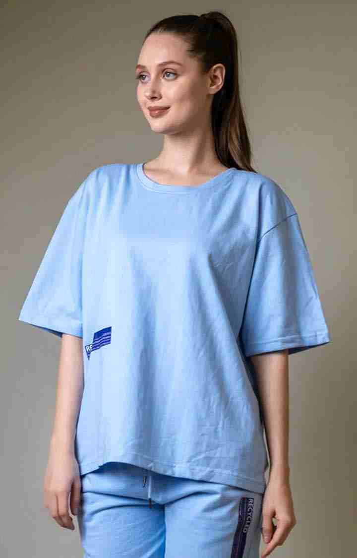 Women's Tranquil oversized T-shirt Blue Cotton Activewear T-Shirts