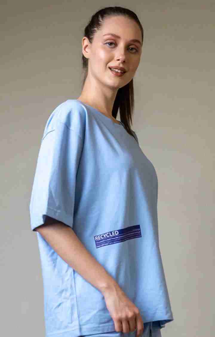 Women's Tranquil oversized T-shirt Blue Cotton Activewear T-Shirts