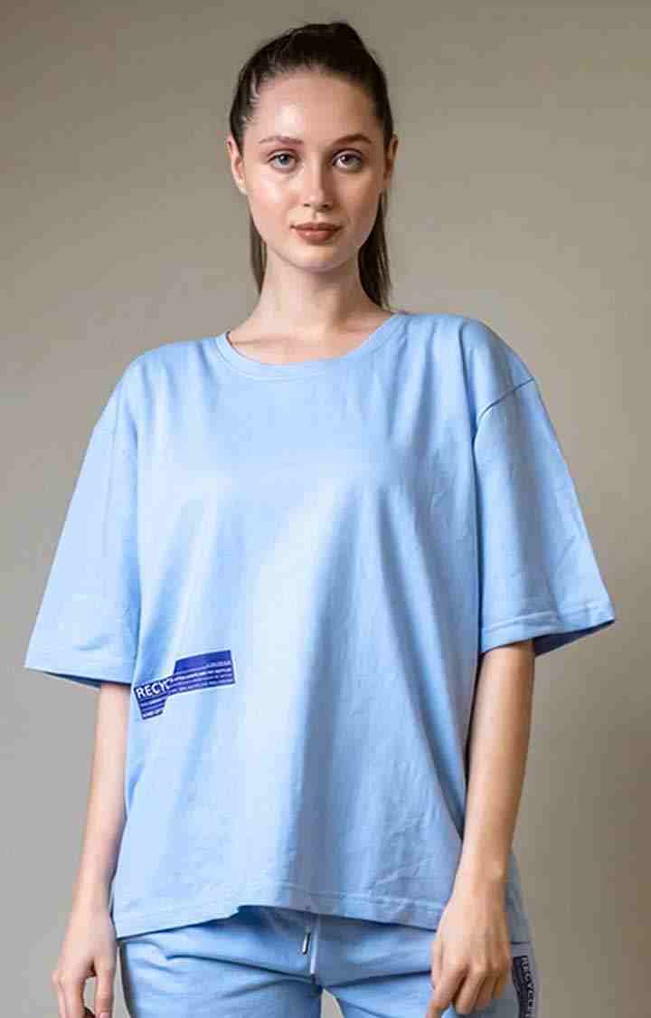 Women's Tranquil oversized T-shirt Blue Cotton Activewear T-Shirts