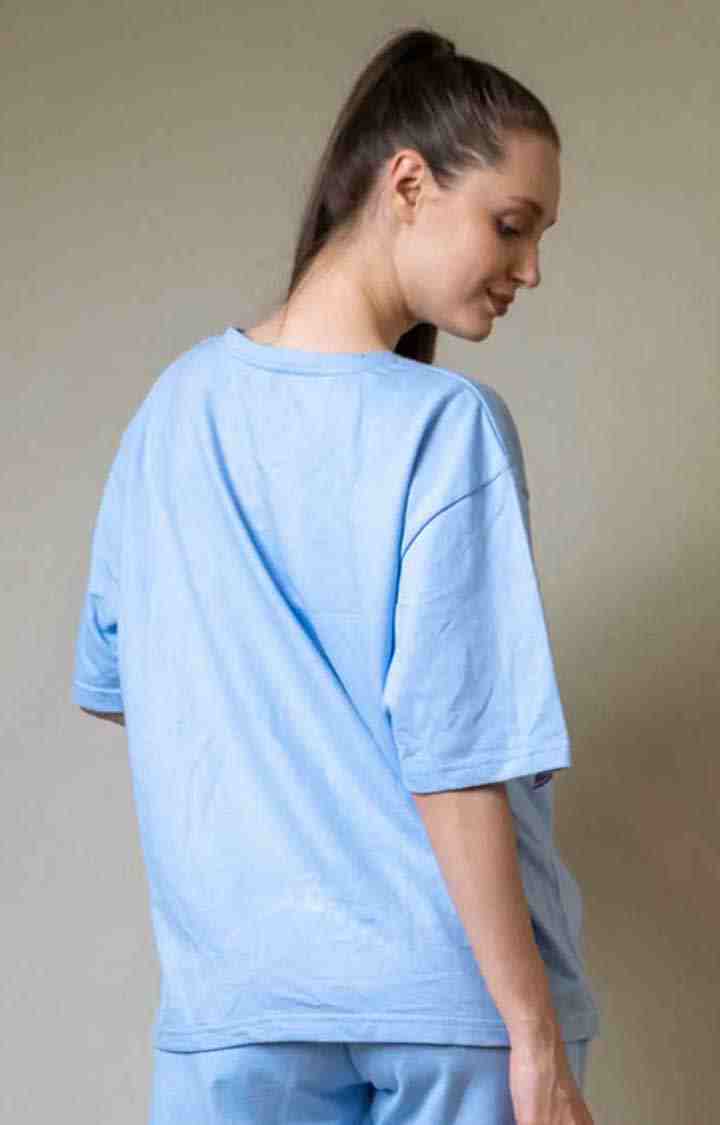Women's Tranquil oversized T-shirt Blue Cotton Activewear T-Shirts