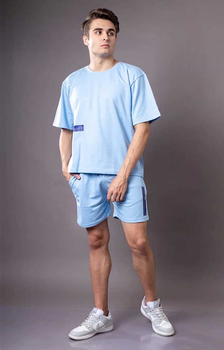 One For Blue | Men's Tranquil oversized T-shirt Blue Cotton Activewear T-Shirts