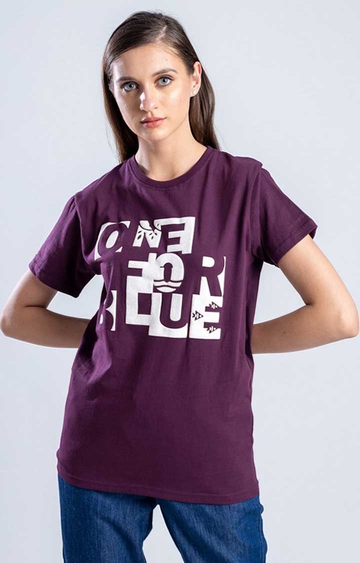 One For Blue | Women's Make a Mark Wine Cotton Regular T-Shirts