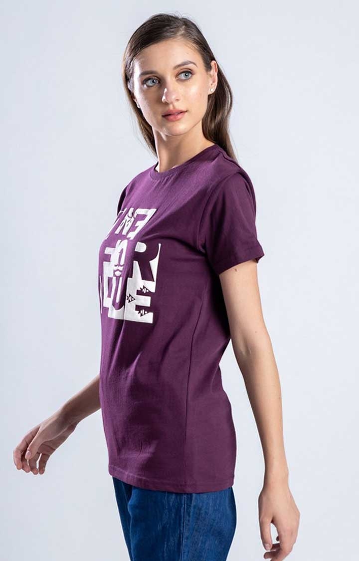 Women's Make a Mark Wine Cotton Regular T-Shirts