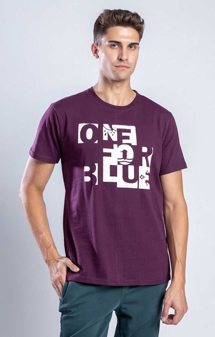One For Blue | Men's Make a Mark Wine Cotton Regular T-Shirts