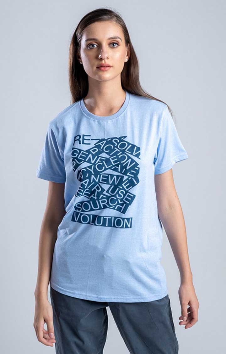 One For Blue | Womens The Re-Former Blue Cotton Regular T-Shirts
