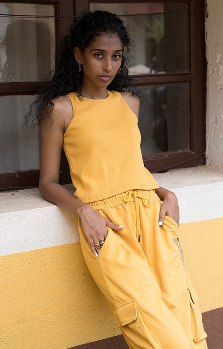 Women's Amber rib tank top Yellow Cotton Tank Top