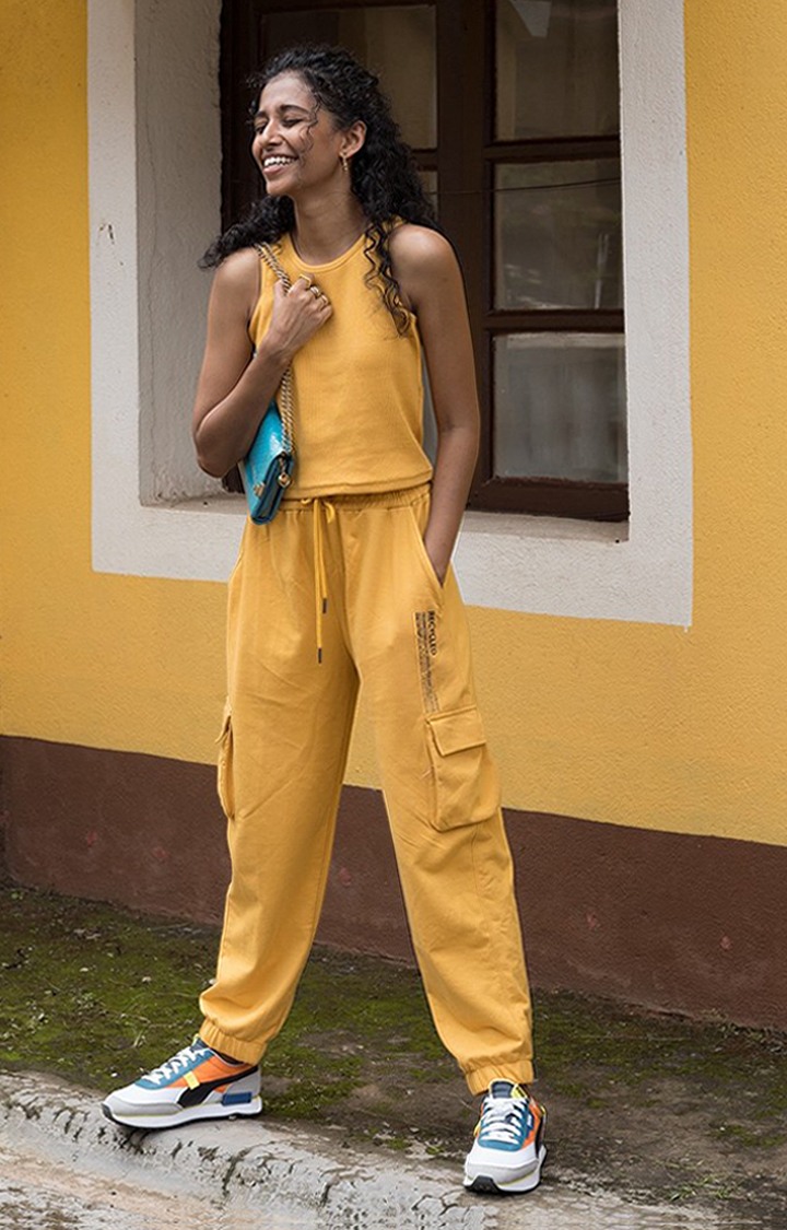 Women's Amber rib tank top Yellow Cotton Tank Top