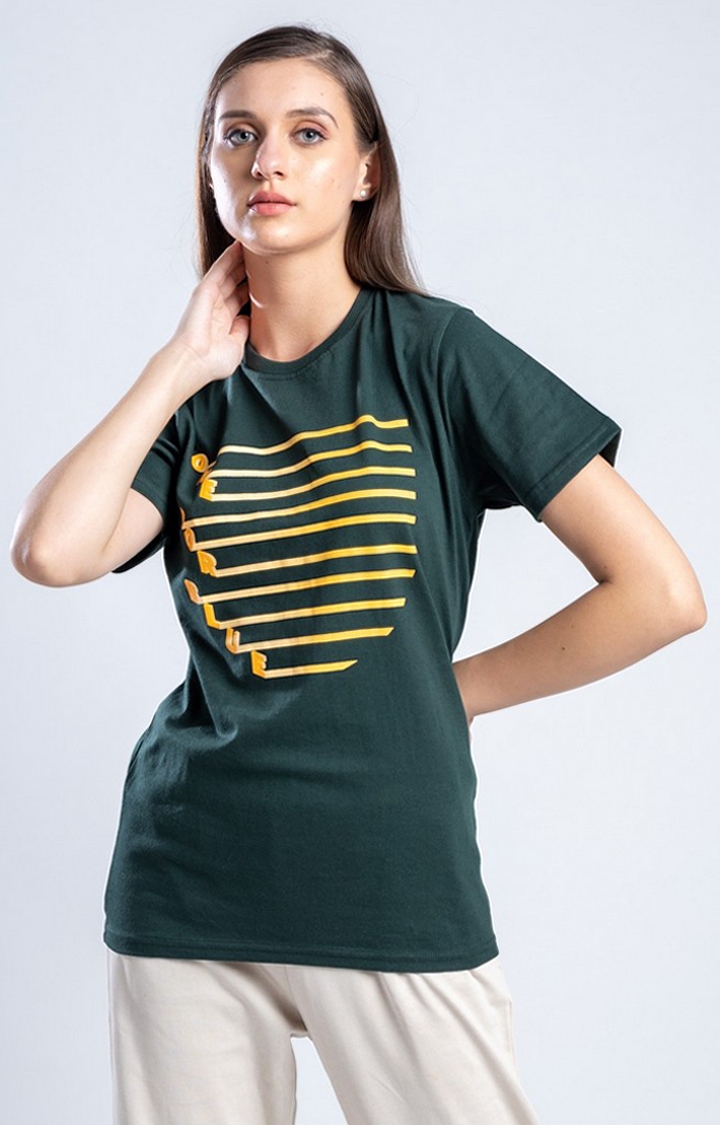 One For Blue | Women's Canopy of Sunshine Green Cotton Regular T-Shirts
