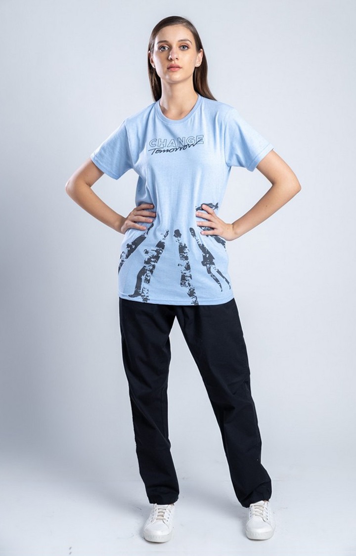 Women's Change Tomorrow Blue Cotton Activewear T-Shirts