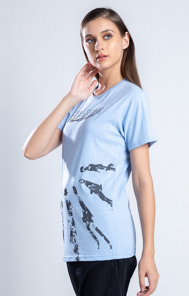 Women's Change Tomorrow Blue Cotton Activewear T-Shirts