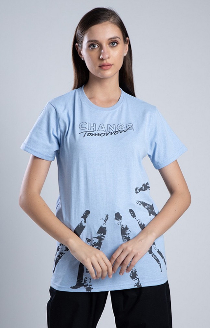 One For Blue | Women's Change Tomorrow Blue Cotton Activewear T-Shirts