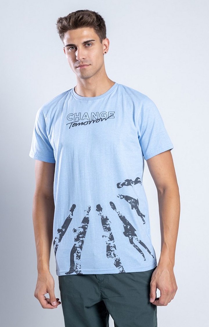 One For Blue | Men's Change Tomorrow Blue Cotton Activewear T-Shirts