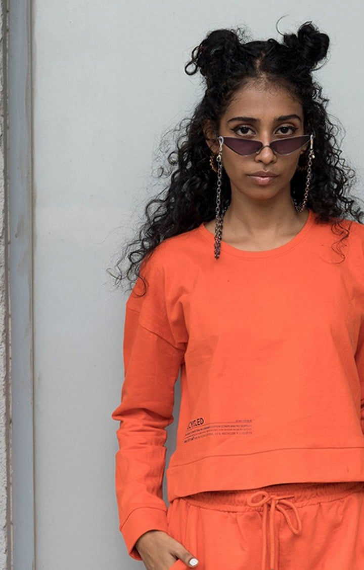 Women's Tangerine crop top Orange Cotton Sweatshirts