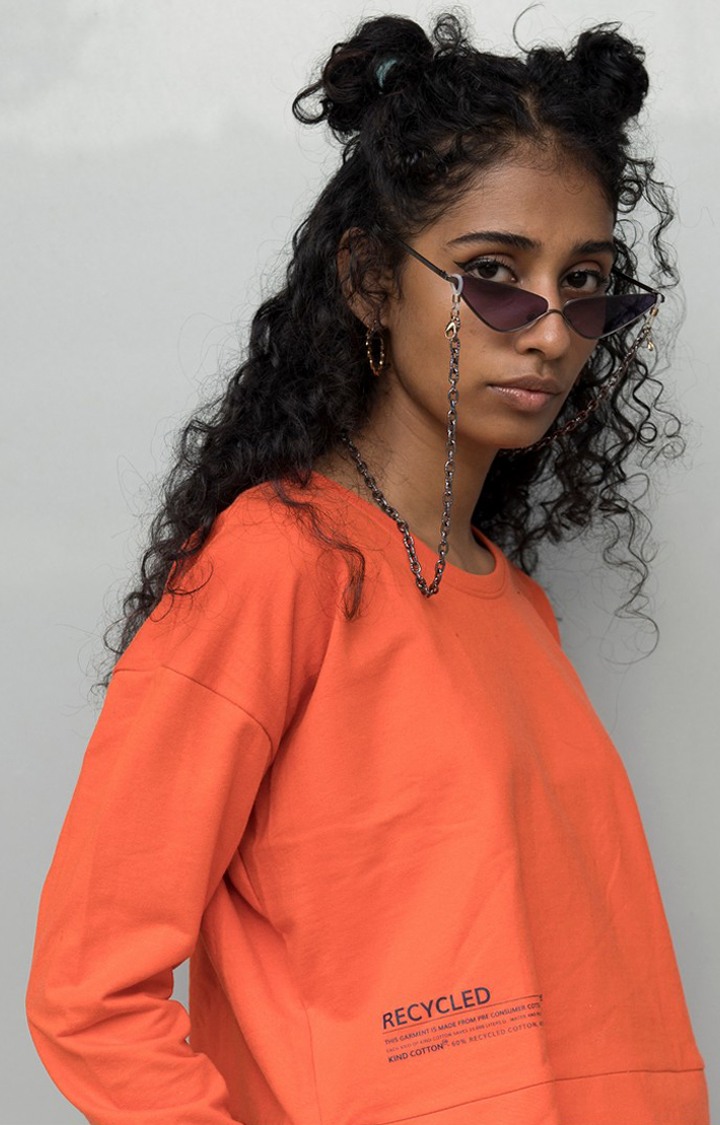 Women's Tangerine crop top Orange Cotton Sweatshirts