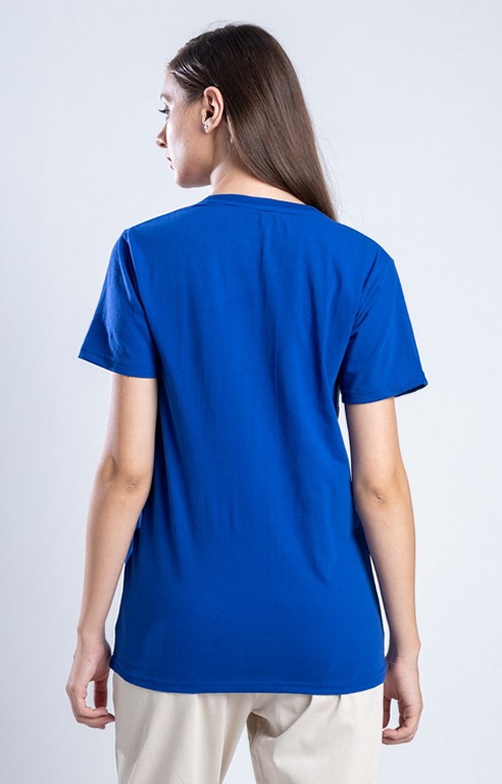 Women's The Tetris Blue Cotton Activewear T-Shirts