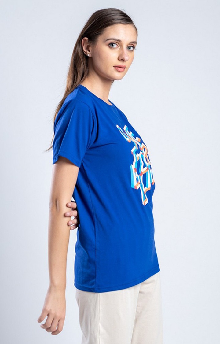 Women's The Tetris Blue Cotton Activewear T-Shirts