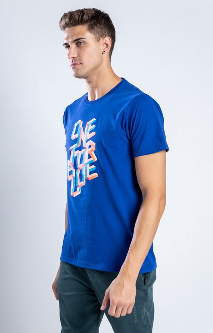Men's The Tetris Blue Cotton Activewear T-Shirts