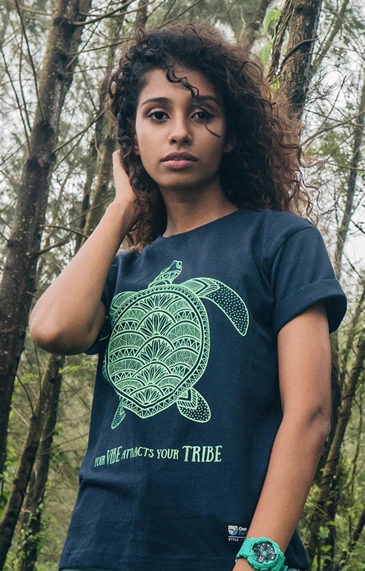 One For Blue | Women's Tribe of the Mariner Navy Cotton Activewear T-Shirts