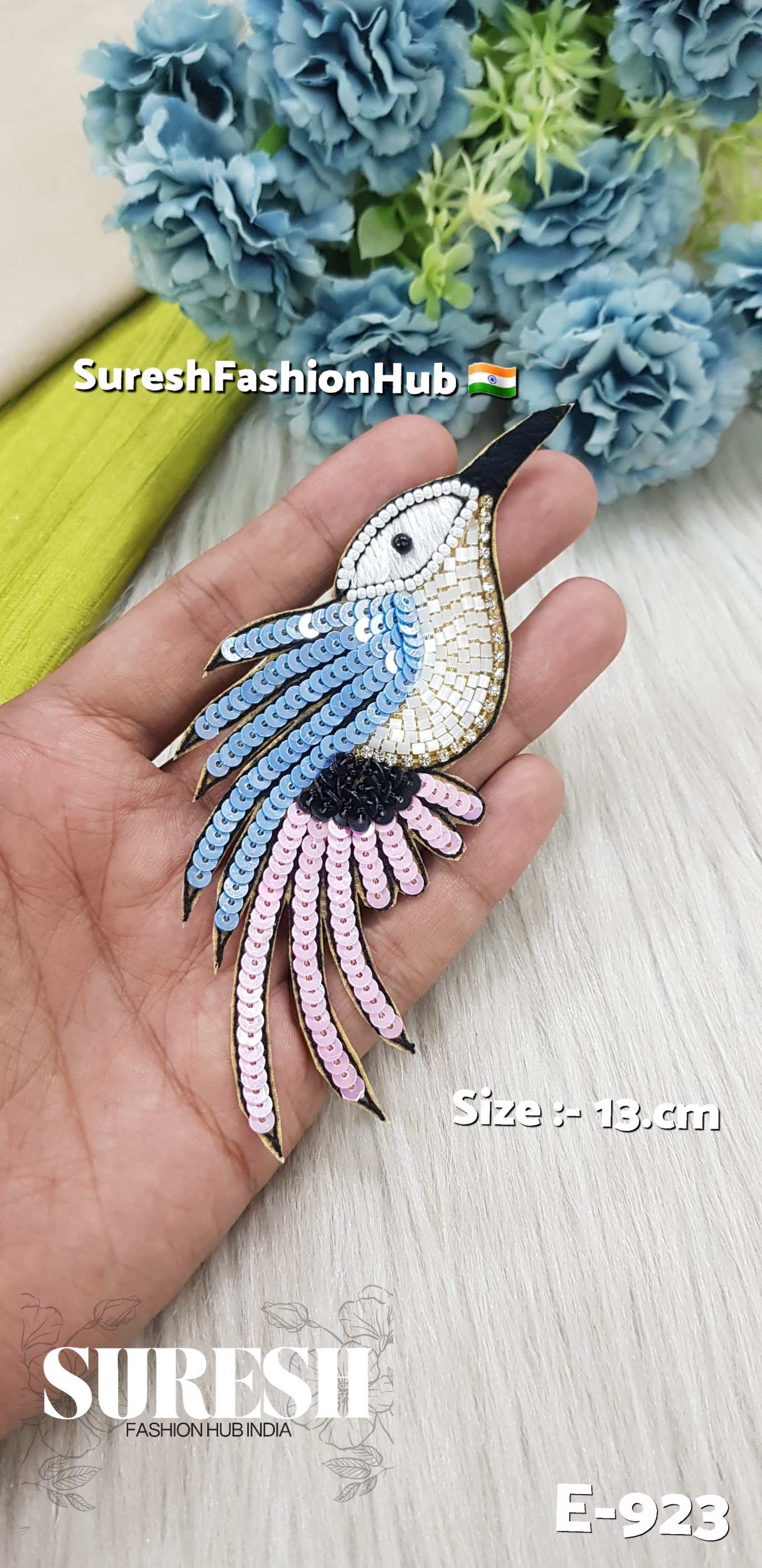 E-923 Sapphire Blue Right Side Humming Bird Patch