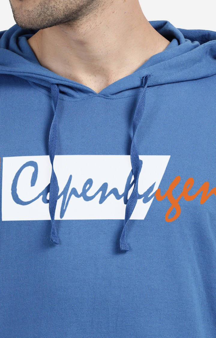 Men's Hooded Blue Typographic Hoodies