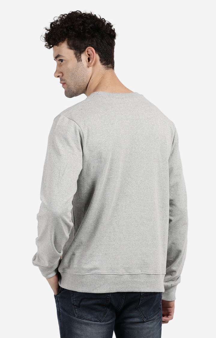 BLACK RADIO | Men's Round Neck Grey Typographic Sweatshirt 2