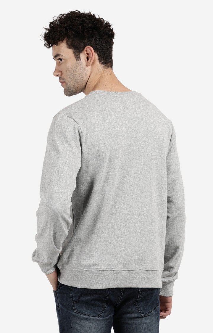 Men's Round Neck Grey Typographic Sweatshirt