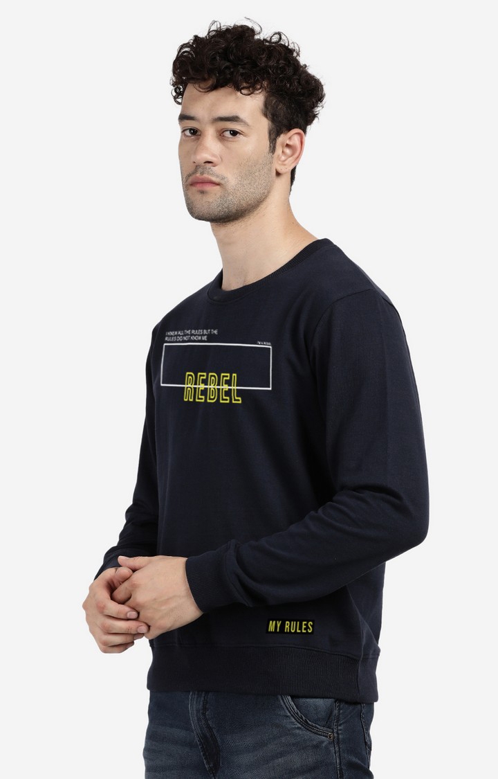BLACK RADIO | Men's Round Neck Blue Typographic Sweatshirt 1