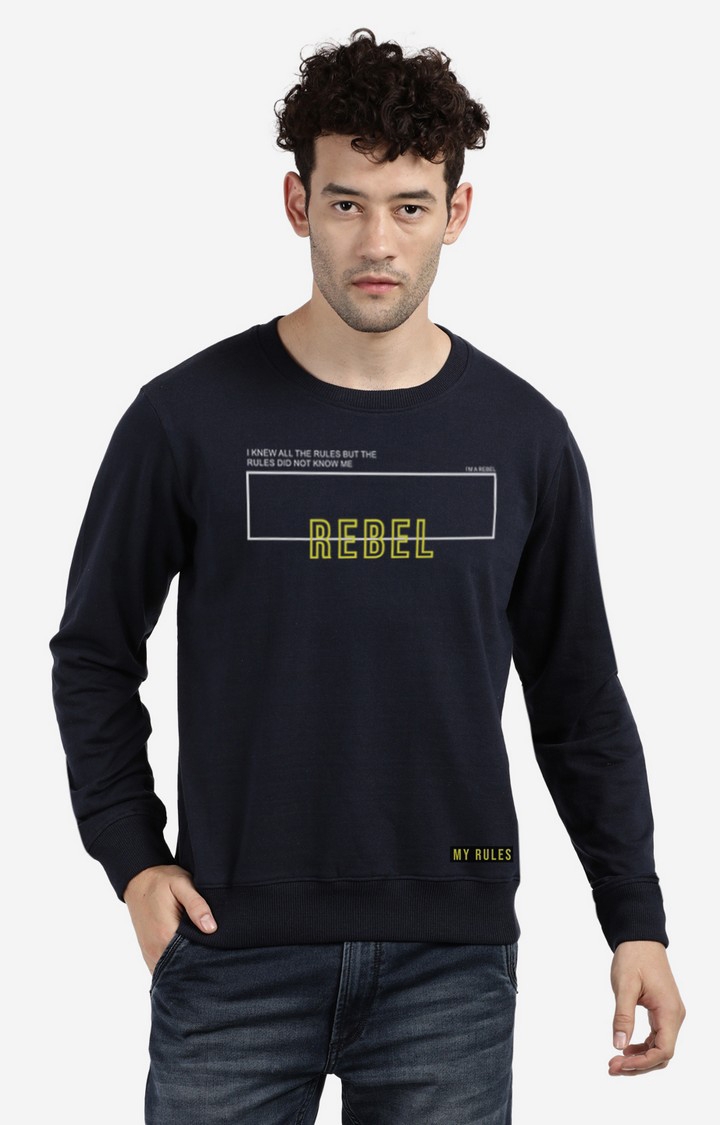 BLACK RADIO | Men's Round Neck Blue Typographic Sweatshirt 0