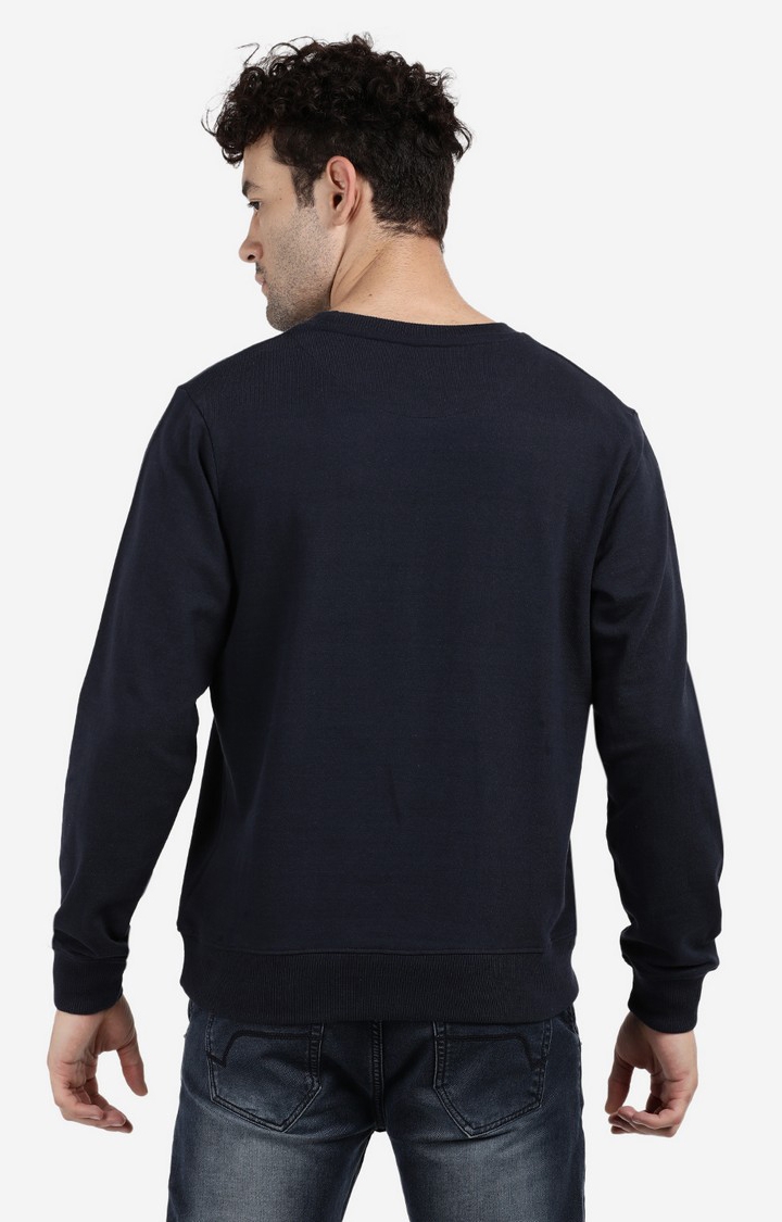 BLACK RADIO | Men's Round Neck Blue Typographic Sweatshirt 2