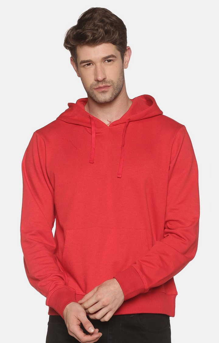 BLACK RADIO | Men's Hooded and pocket Solid Red Sweatshirt 0