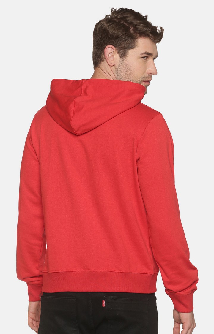 BLACK RADIO | Men's Hooded and pocket Solid Red Sweatshirt 3
