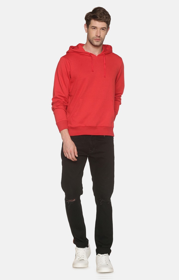 BLACK RADIO | Men's Hooded and pocket Solid Red Sweatshirt 1
